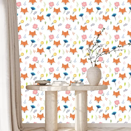 Tapete Füchse und bunte Frühlingsblumen