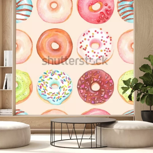 Sticker Süßigkeiten Donuts mit Zuckerguss und bunten Streuseln