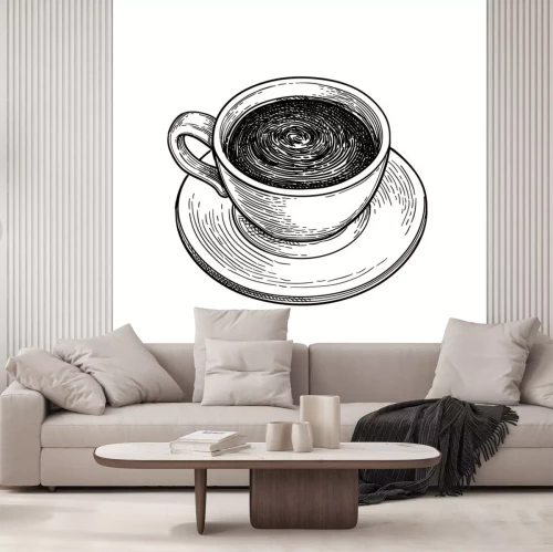 Sticker Tasse Kaffee schwarz-weiße Zeichnung