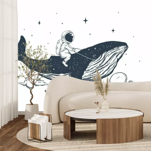 Sticker Kosmischer Astronaut auf einem Wal