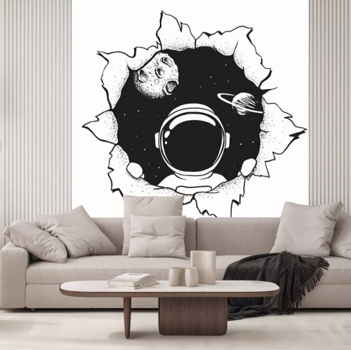 Sticker Astronaut schaut durch ein Loch im Blatt Papier