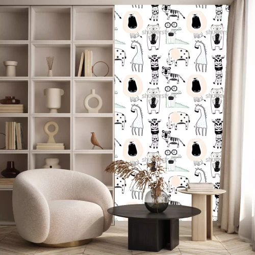 Tapete Gezeichnete Tiere auf weißem Hintergrund