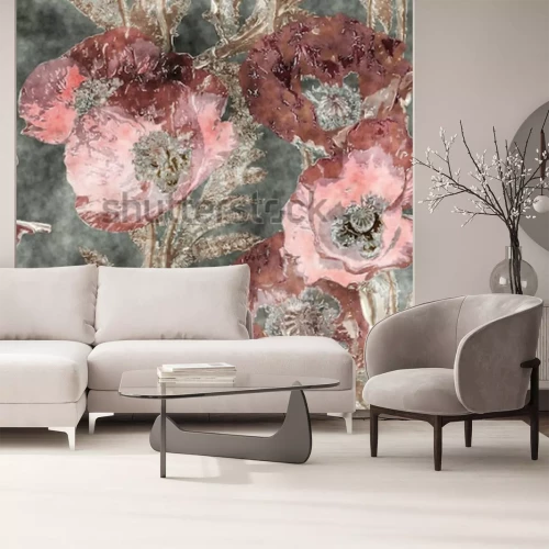 Fototapete Gemalte Mohnblumen auf gealtertem Hintergrund