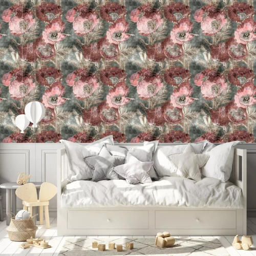 Tapete Gemalte Mohnblumen auf gealtertem Hintergrund