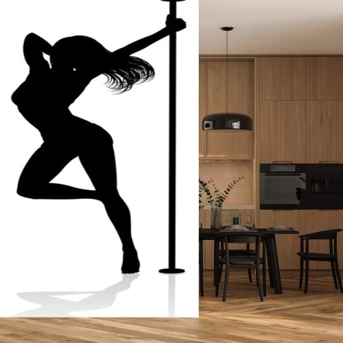 Sticker A woman pole dancer exercising for fitness in silhouette