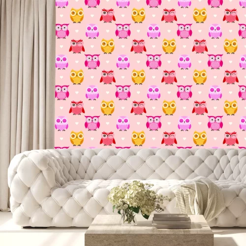 Tapete Mädchenhafte Eulen mit Herzen