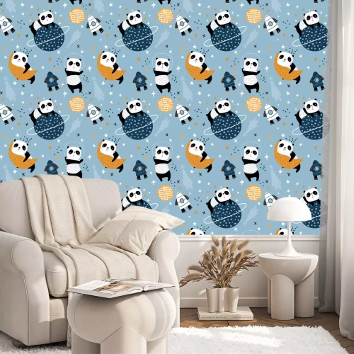 Tapete Niedliche Pandas im Weltraum