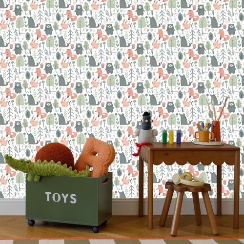 Tapete Tiere und Pflanzen im Wald - Kindermuster