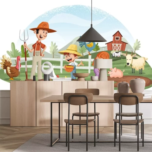 Sticker Familie auf einem Bauernhof mit Tieren