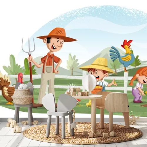 Sticker Familie auf einem Bauernhof mit Tieren