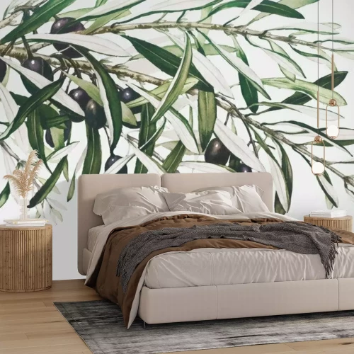 Fototapete Ein Olivenzweig mit dichten Blättern