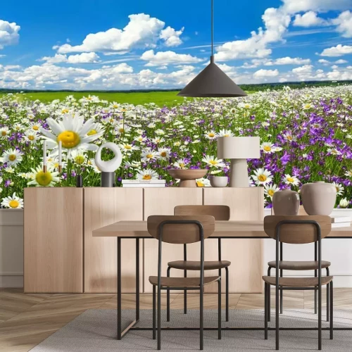 Fototapete 3D Wiese mit Blumen