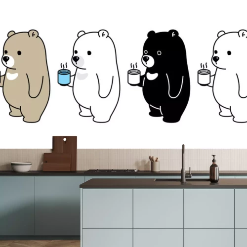 Sticker Vier Bärchen halten Becher mit Kaffee