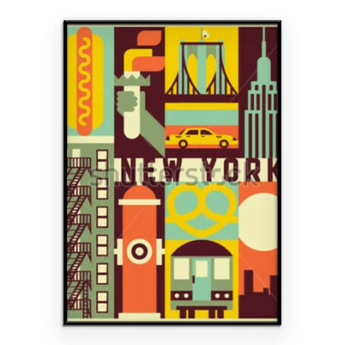 Poster Die New Yorker Inschrift und Stadtsymbole im Retro-Posterstil