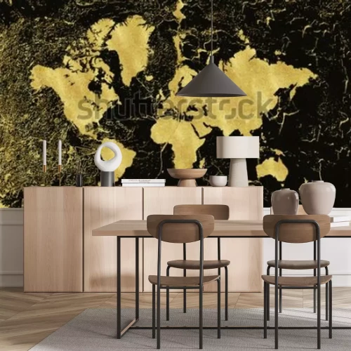 Fototapete Weltkarte mit goldenen Kontinenten auf schwarzem Hintergrund