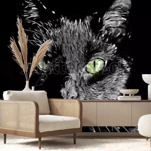 Sticker Porträt einer Katze mit glänzendem Fell