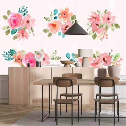 Sticker Pastellfarbene Blumengrafiken in Aquarell-Ästhetik