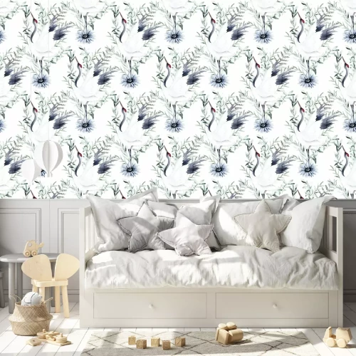 Tapete Aquarellmuster mit Kränen und Blättern