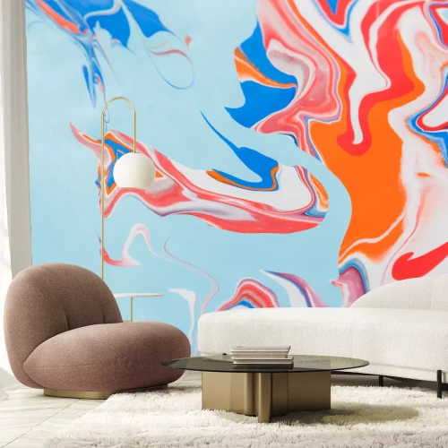 Sticker Flüssiger Marmorierlackhintergrund. Abstrakte abstrakte Beschaffenheit der flüssigen Malerei. Bunte Mischung aus lebendigen Acrylfarben.