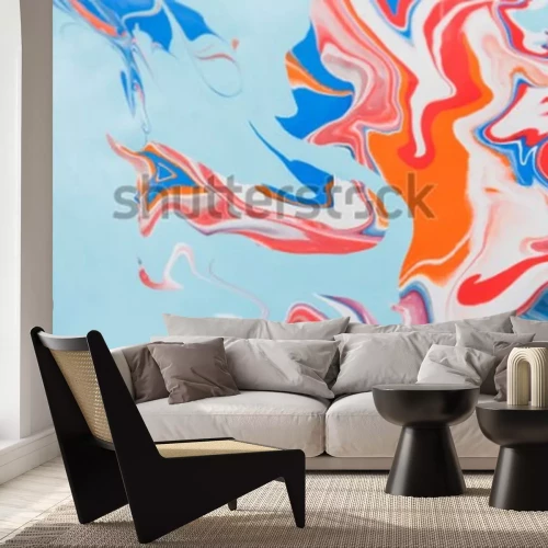 Sticker Flüssiger Marmorierlackhintergrund. Abstrakte abstrakte Beschaffenheit der flüssigen Malerei. Bunte Mischung aus lebendigen Acrylfarben.