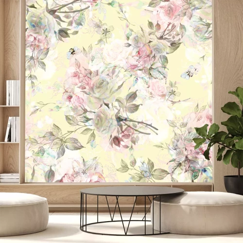 Sticker Englische Rosen auf gelbem Hintergrund