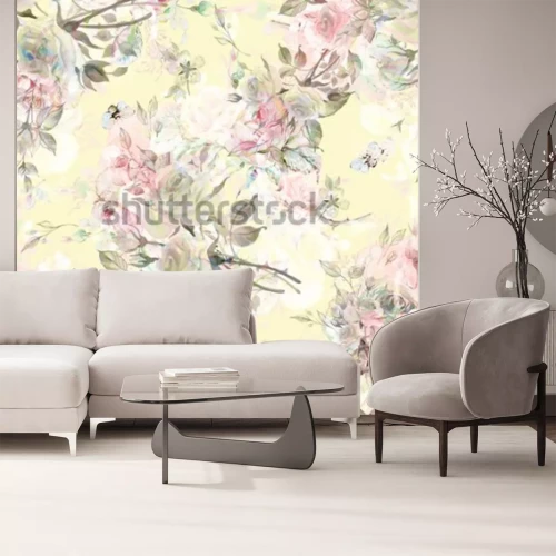 Sticker Englische Rosen auf gelbem Hintergrund