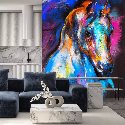 Fototapete Grafik mit einer mehrfarbigen Büste eines Pferdes