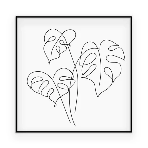 Poster Konturen von Monstera-Blättern auf weißem Hintergrund