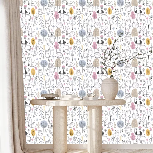 Tapete Vektor nahtloses Muster mit Hand gezeichneten wilden Waldtieren