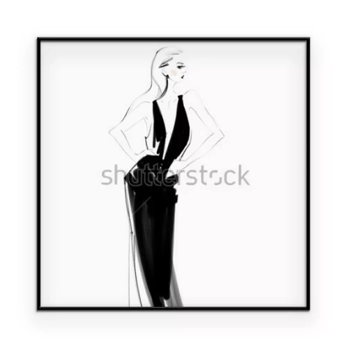 Poster Eine Frau in einem langen schwarzen Abendkleid