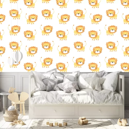Tapete Niedliche Löwen auf weißem Hintergrund