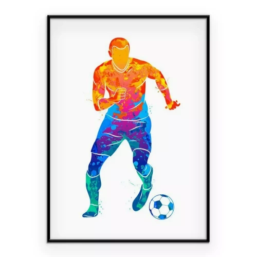 Poster Fußballspieler in farbenfroher Aquarellmalerei