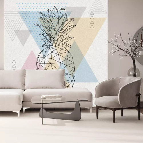 Sticker Hipster geometric polygonal fruit pineapple on grunge triangle abstract background.