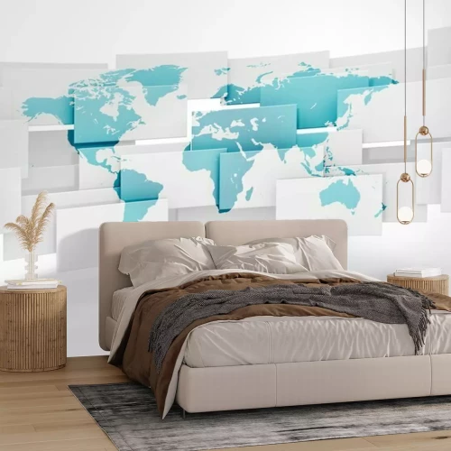 Fototapete Weltkarte auf 3D-Quadrate