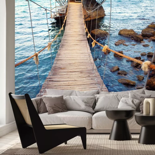 Fototapete Hängebrücke über Wasser