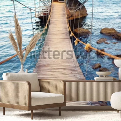 Fototapete Hängebrücke über Wasser