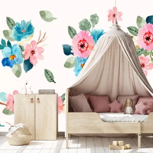 Sticker Rosa und blaue Blumen Sammlung von Illustrationen