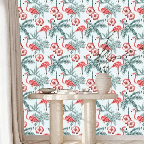 Tapete Tropischen Pflanzen und Flamingos