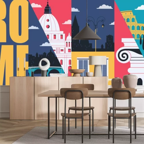 Sticker Rome, Italy vector skyline illustration, postcard. Travel to Italy modern flat graphic design