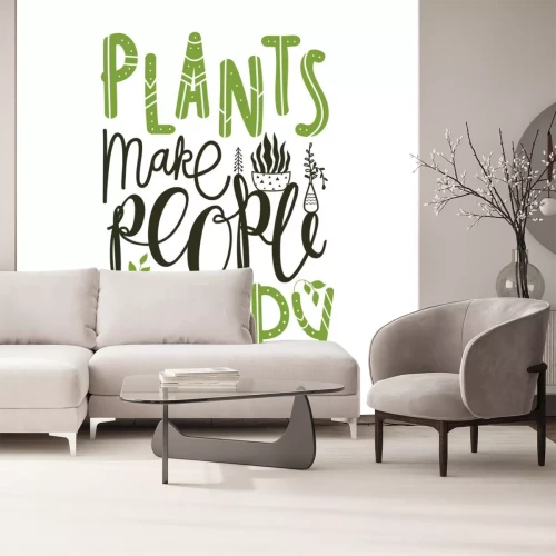 Sticker Apparel lettering and calligraphy print with quote - plants make people happy.