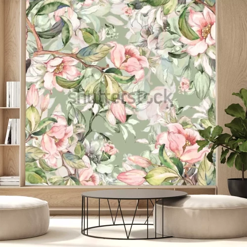 Fototapete Nahtloses Muster des Aquarells von Frühlingsniederlassungen R