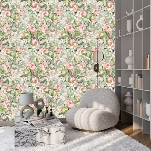 Tapete Nahtloses Muster des Aquarells von Frühlingsniederlassungen R