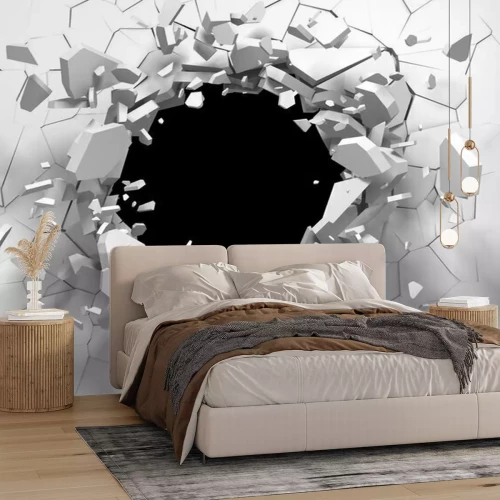 Sticker Räumliches schwarzes Loch in einer weißen Wand