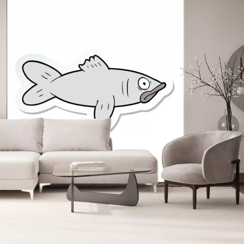 Sticker Fische verängstigter grauer Fisch in weißem Umriss