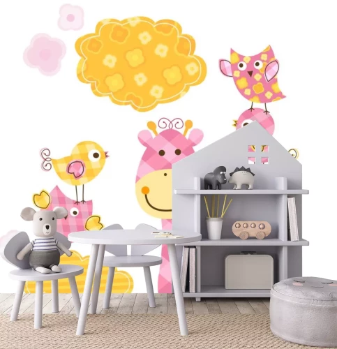 Sticker niedlichen Vögeln und Giraffe