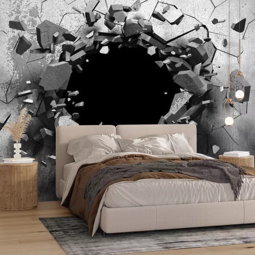 Fototapete 3D Schwarzes Loch in einer Betonwand