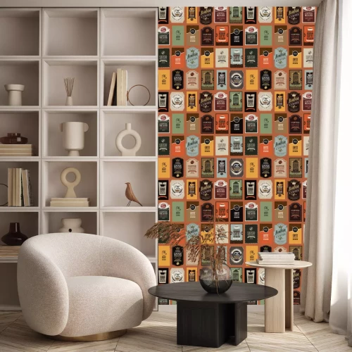 Tapete Vector seamless pattern on coffee and coffee house theme with various labels in retro style. Can be used as wallpaper or wrapping paper