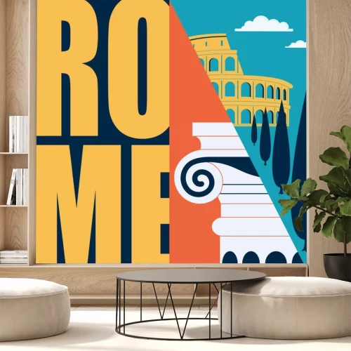 Sticker Rome, Italy vector illustration, postcard. Travel to Rome modern flat graphic design element