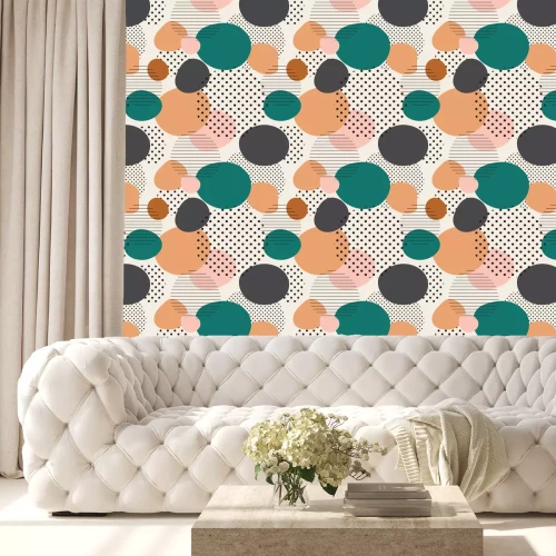 Tapete trendy seamless pattern of geometric shapes and doodles. Colorful pattern memphis style