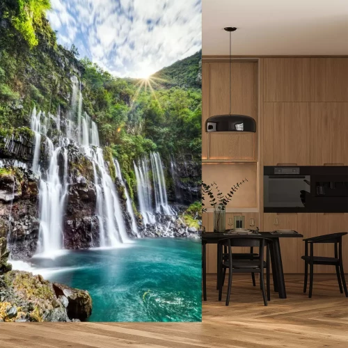 Fototapete In den See fallende Wasserfälle